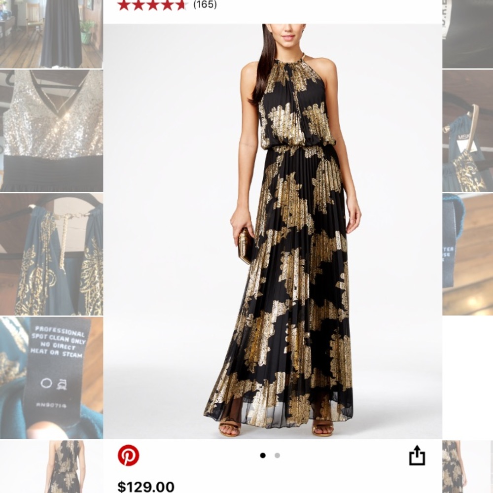 MSK Metallic Gold and Green Pleated Blousen Gown